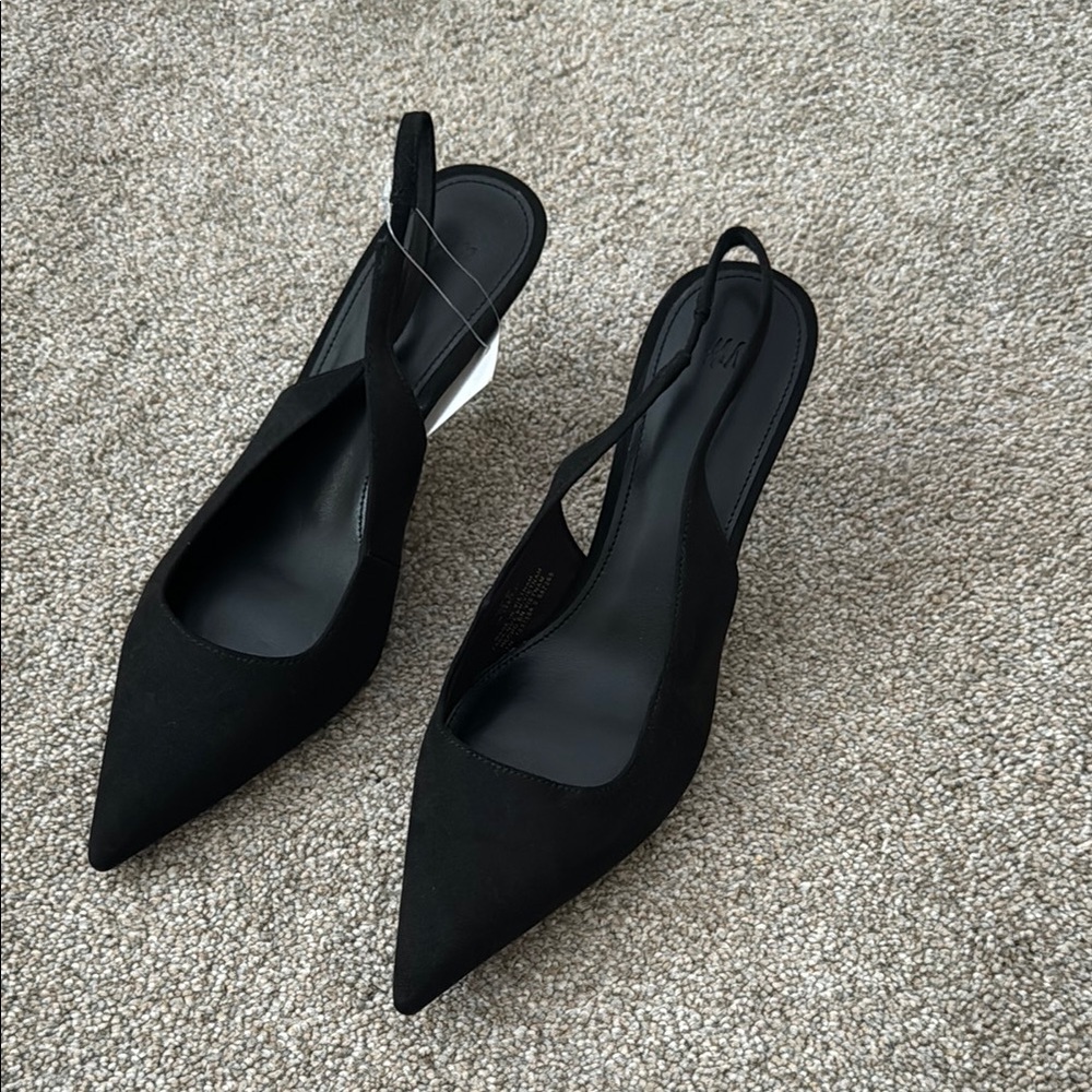 H&M Black Pointed Slingback Heels